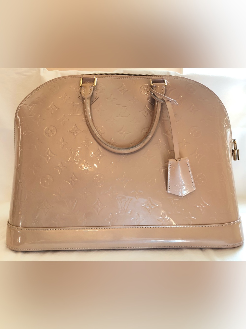 Authentic Louis Vuitton Monogram Vernis Alma GM Bag - Beige